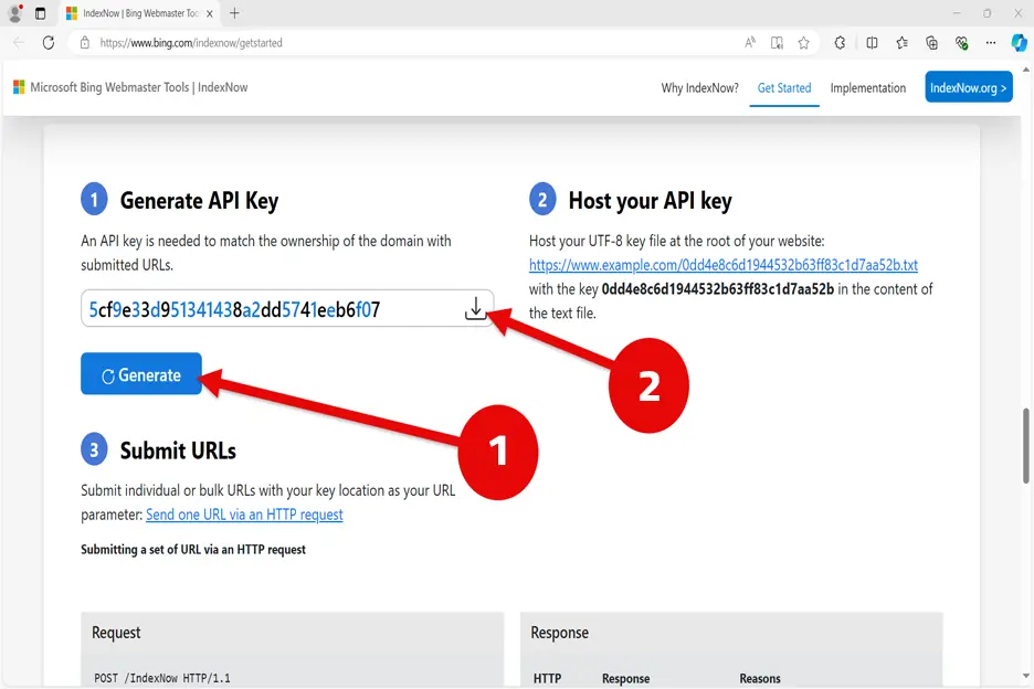 الحصول على مفتاح API الخاص بأداة indexnow